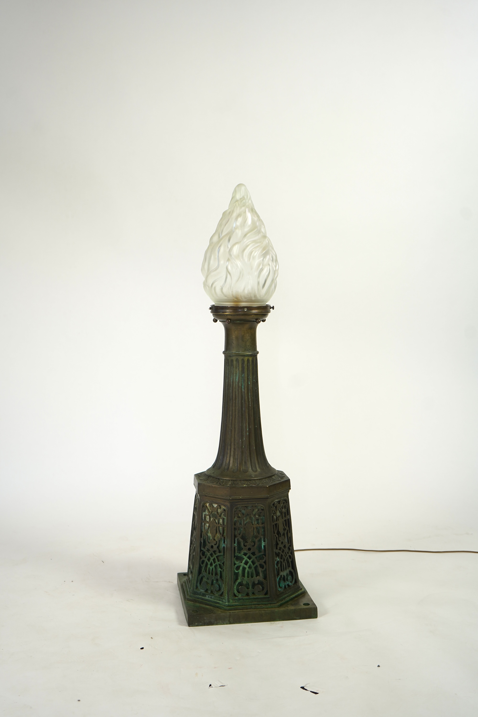 A late 19th century bronze post lamp